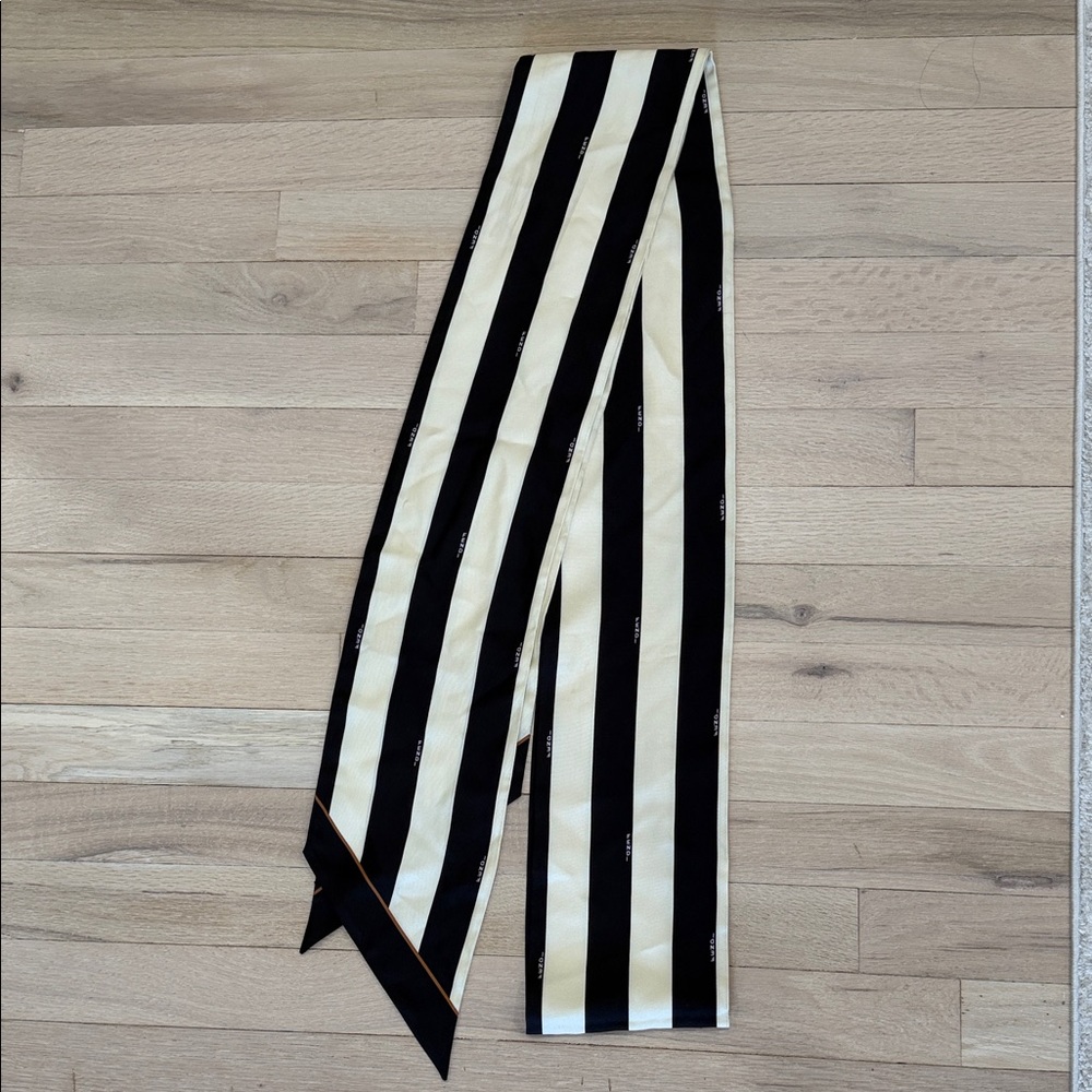 Fendi Black and White Striped Silk Scarf